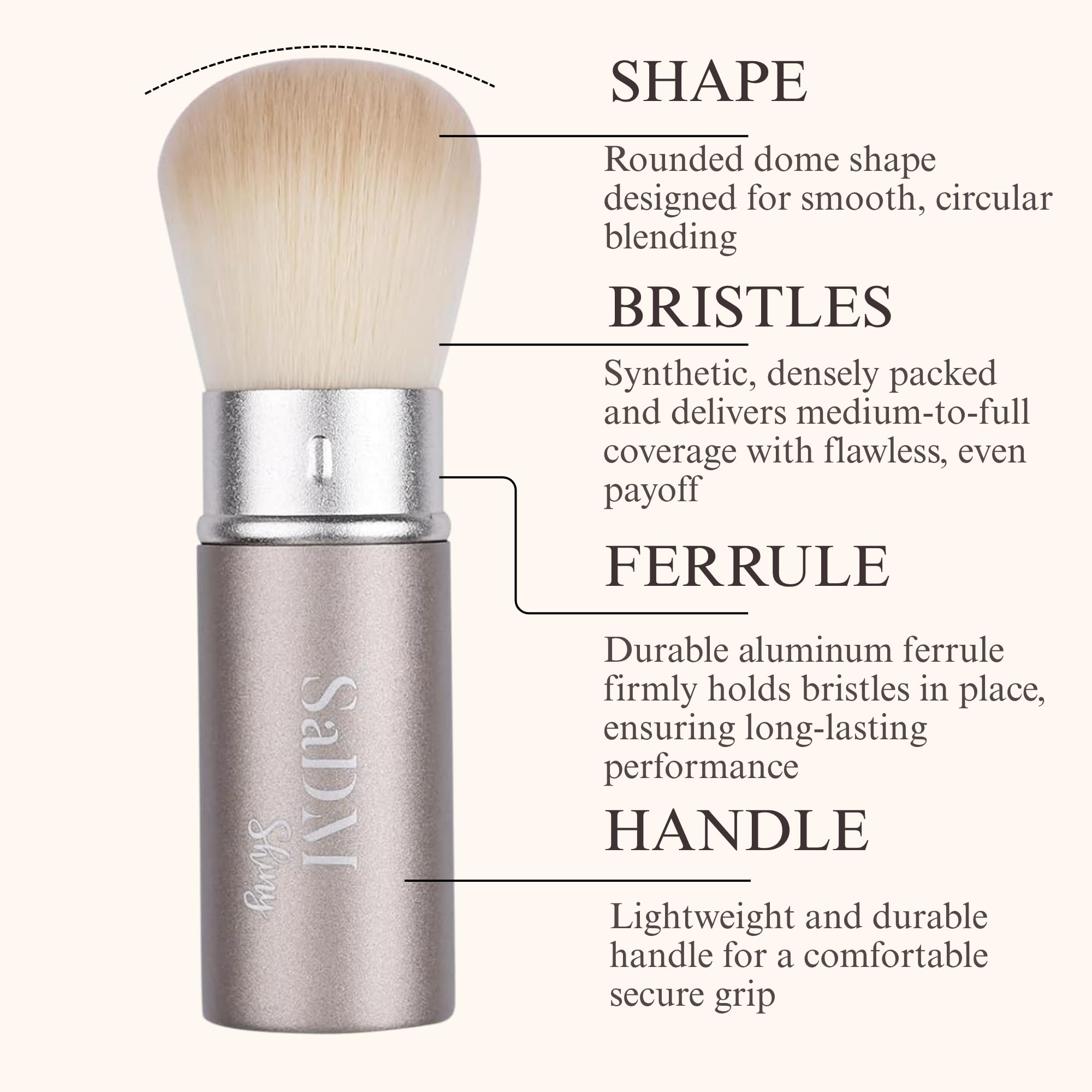 Retractable Kabuki Makeup Brush for Powder Cream, Liquid Foundation, Sunscreen, Blush, Blending & Bronzer - Image 3