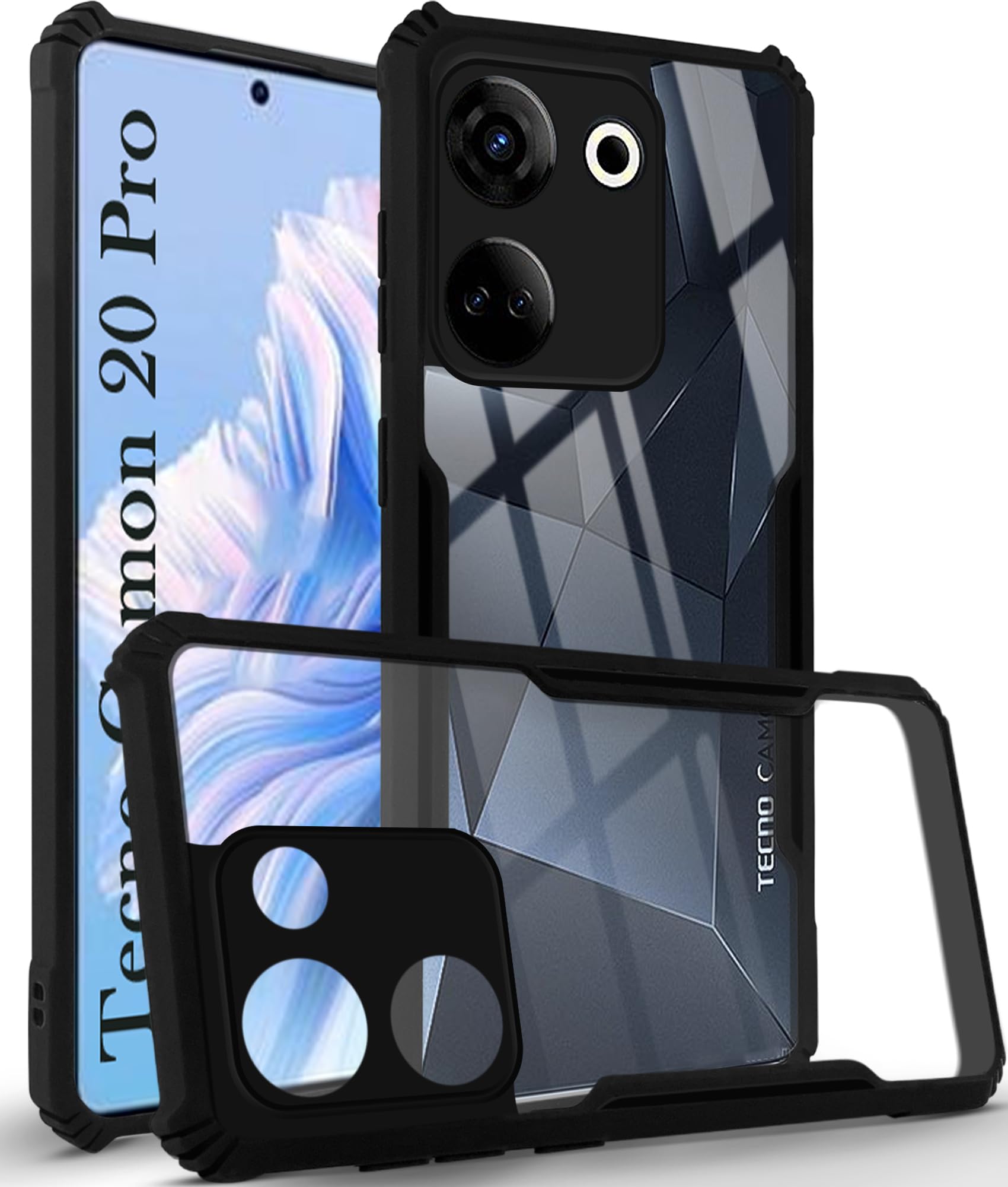 Jkobi Back Cover Case for Tecno Camon 20 | Tecno Camon 20 Pro (Shockproof with Polycarbonate Clear Panel | Professional Black) (B0CG94QLDP) Amazon Price History, Amazon Price Tracker