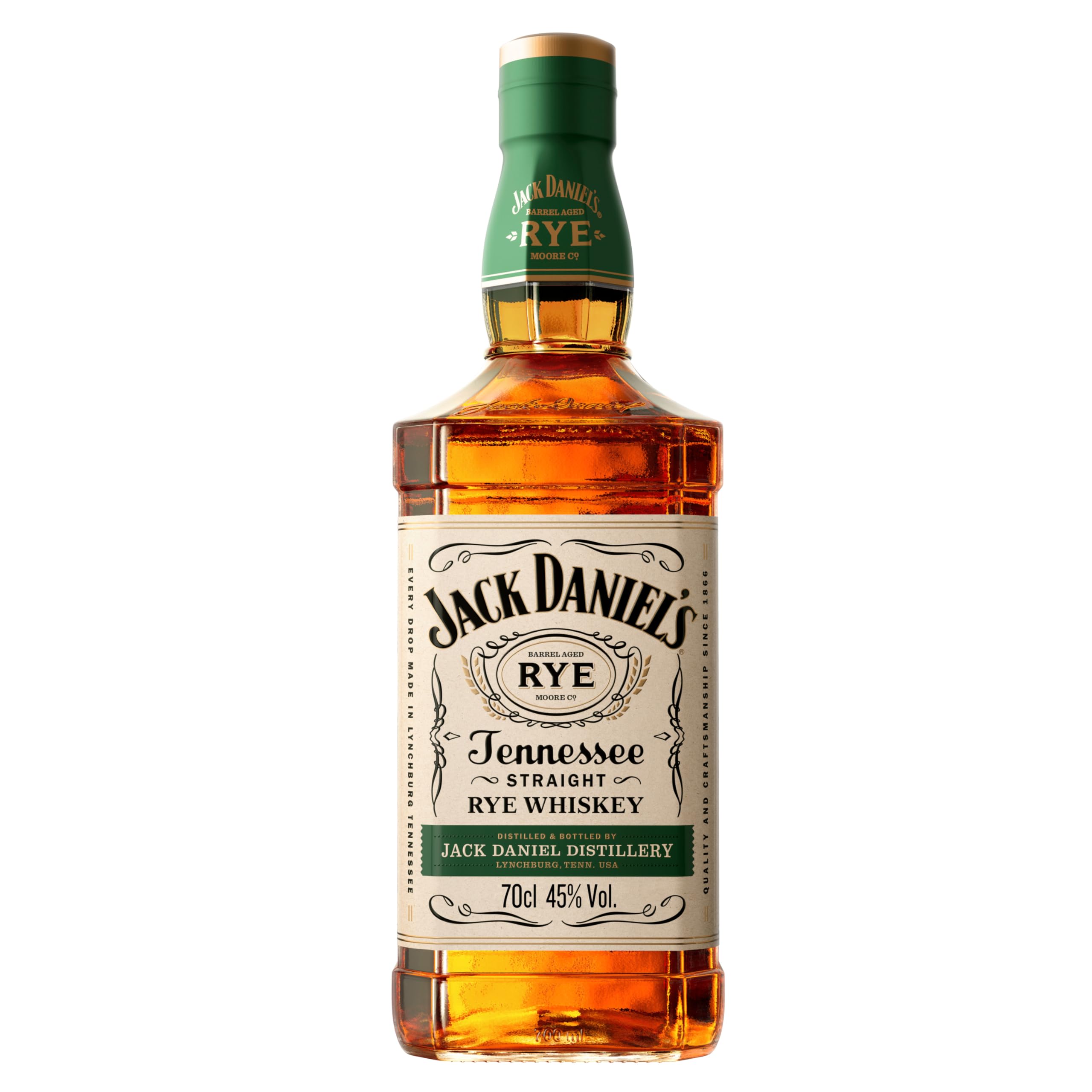 Jack Daniel's Bourbon Tennessee Rye Whisky, 45% vol 70 cl - Boisson Authentique Épicée à Base de 70% de Seigle, Maïs et d'Orge Maltée - Spiritueux à Déguster Pure, sur Glace ou et Cocktail