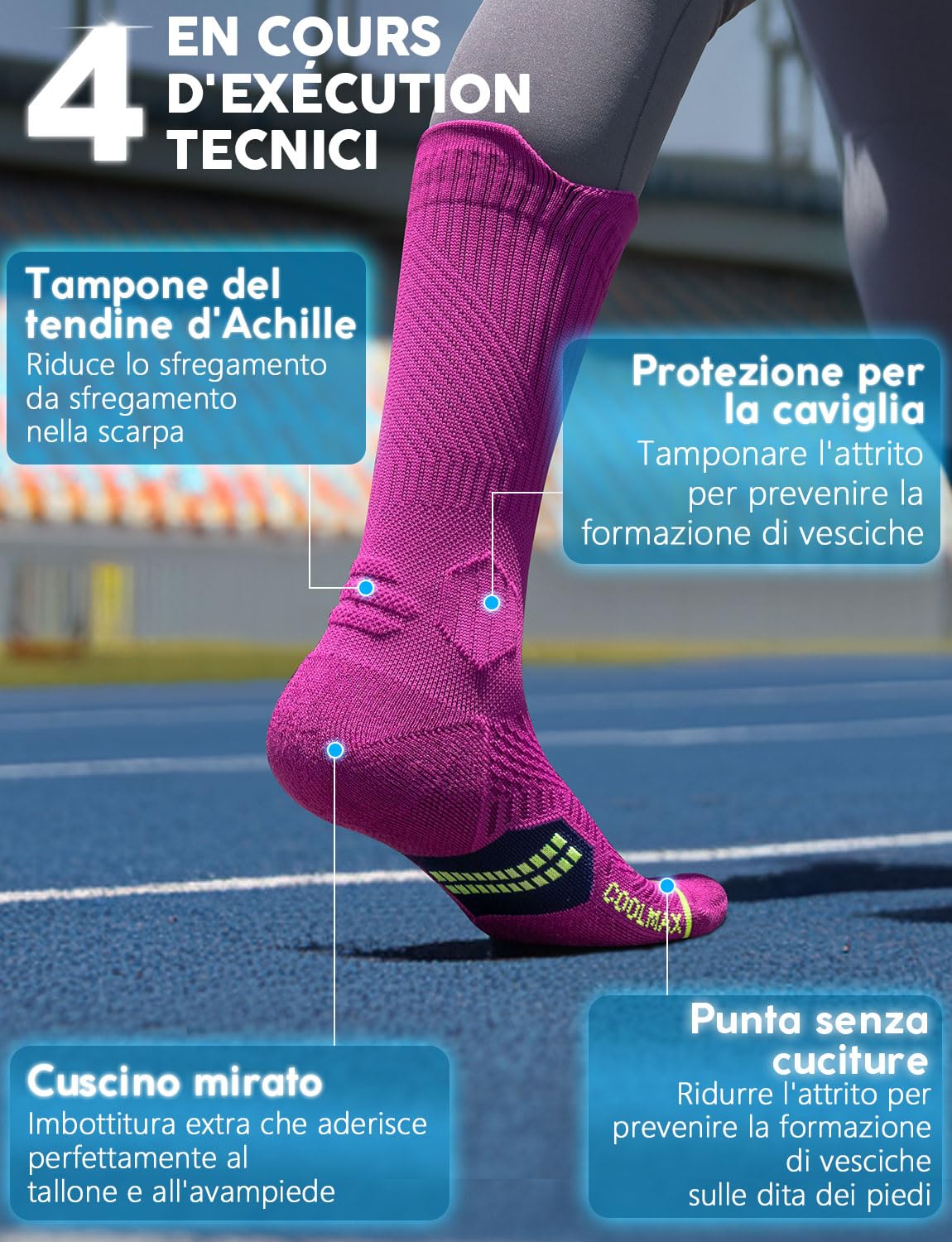 Juclise Coolmax - Calzini a compressione in viscosa di bambù, traspiranti, anti-vesciche, per escursionismo, sport