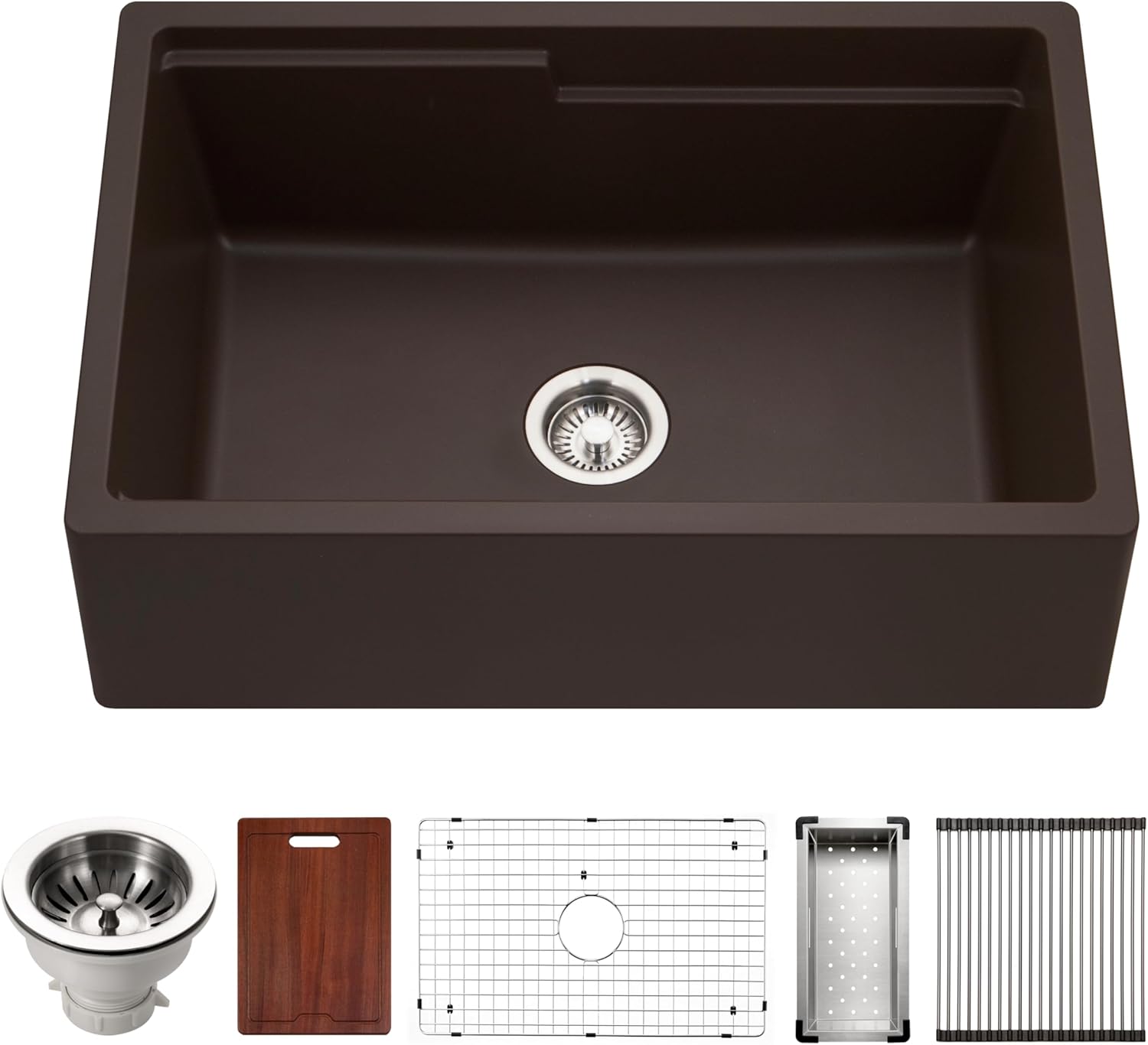 Houzer Quartztone 33 inch Mocha Apron Front Farmhouse Granite Composite