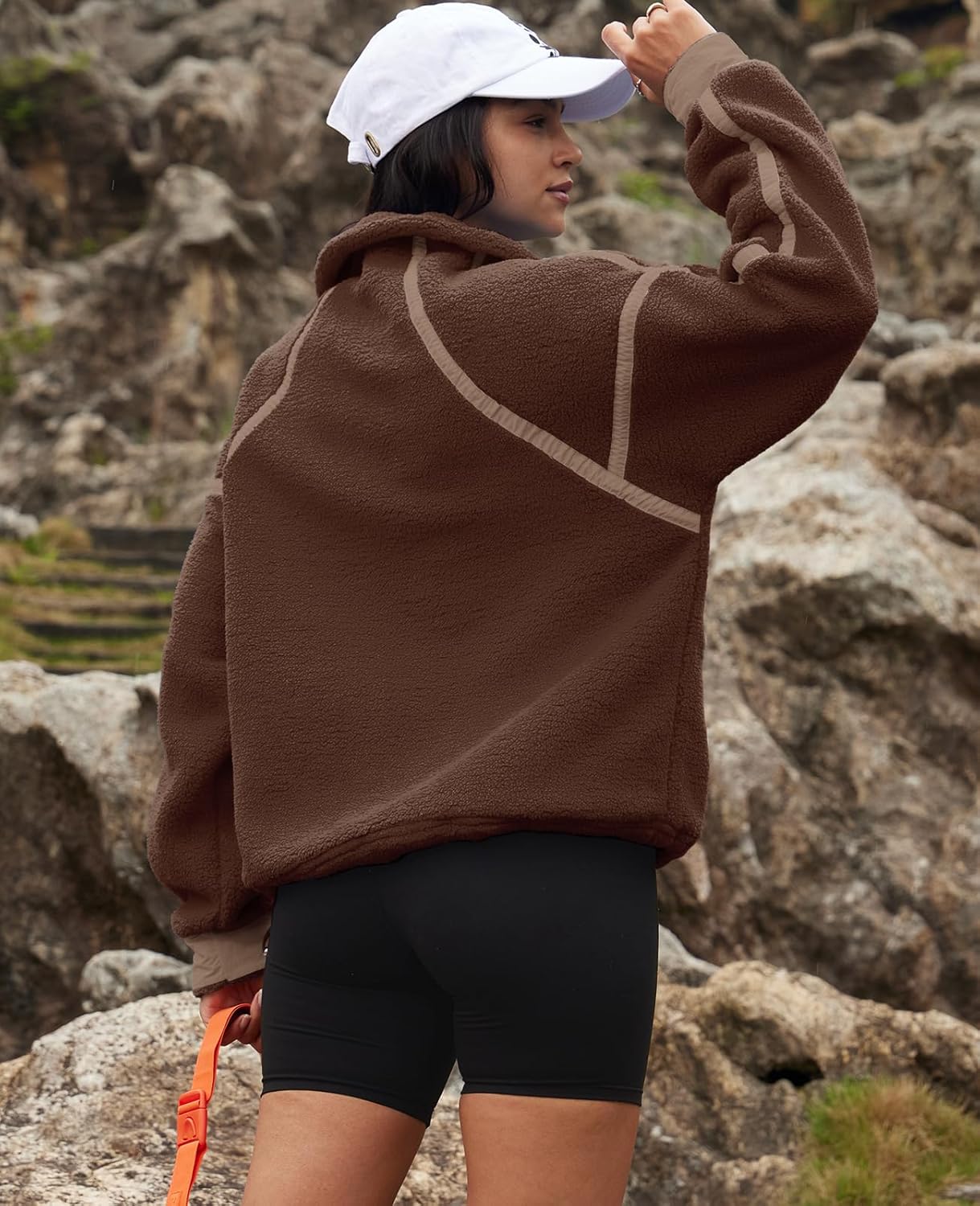 LAMISSCHE Half Zip Sweatshirt Women Oversized Sherpa Jacket V Neck Fleece Pullover Hoodie with Pockets - Image 3