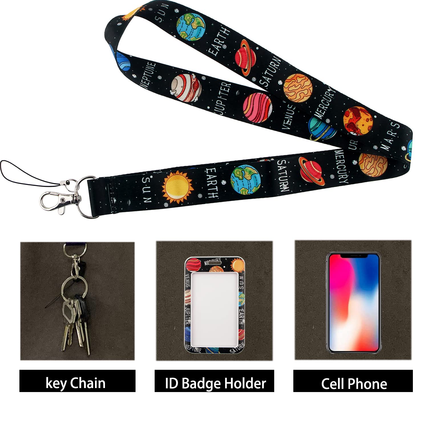 Kids Lanyard with Card Holder for ID Keys Planet Lanyard Neck Strap with Hard Plastic Case - Image 3