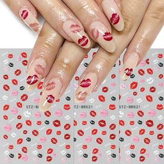 Valentines Sexy Lips Nail Art Stickers 3PCS 3D Self-Adhesive Valentine Day Nail Decals Black Pink Red Lips Nail Art Design Supplies