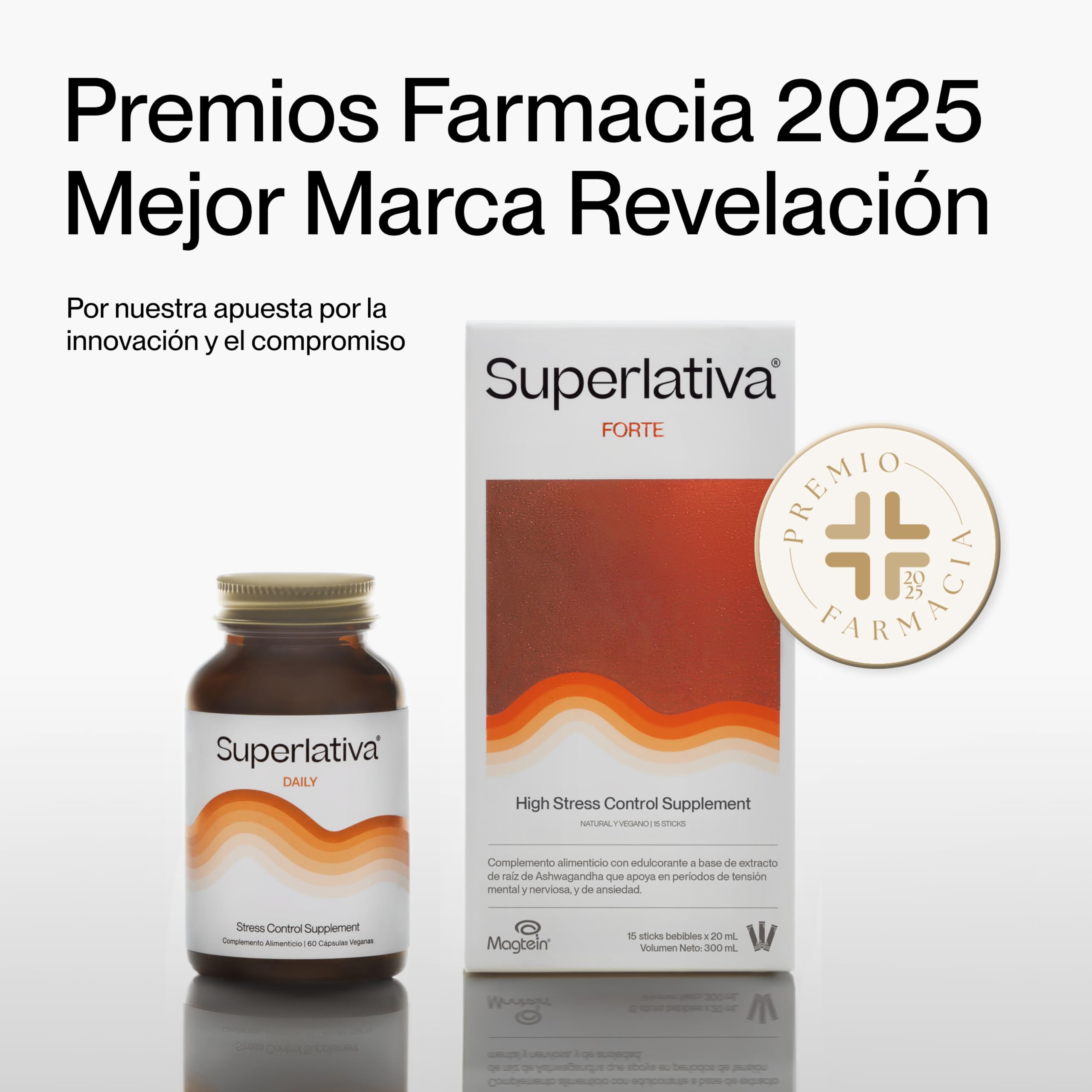 Superlativa Pack Antiestrés Daily + Forte - Ashwagandha Sensoril y Shoden con Magnesio y Bacopa - Sueño, Ansiedad y Energía - Cápsulas + Stick Líquido