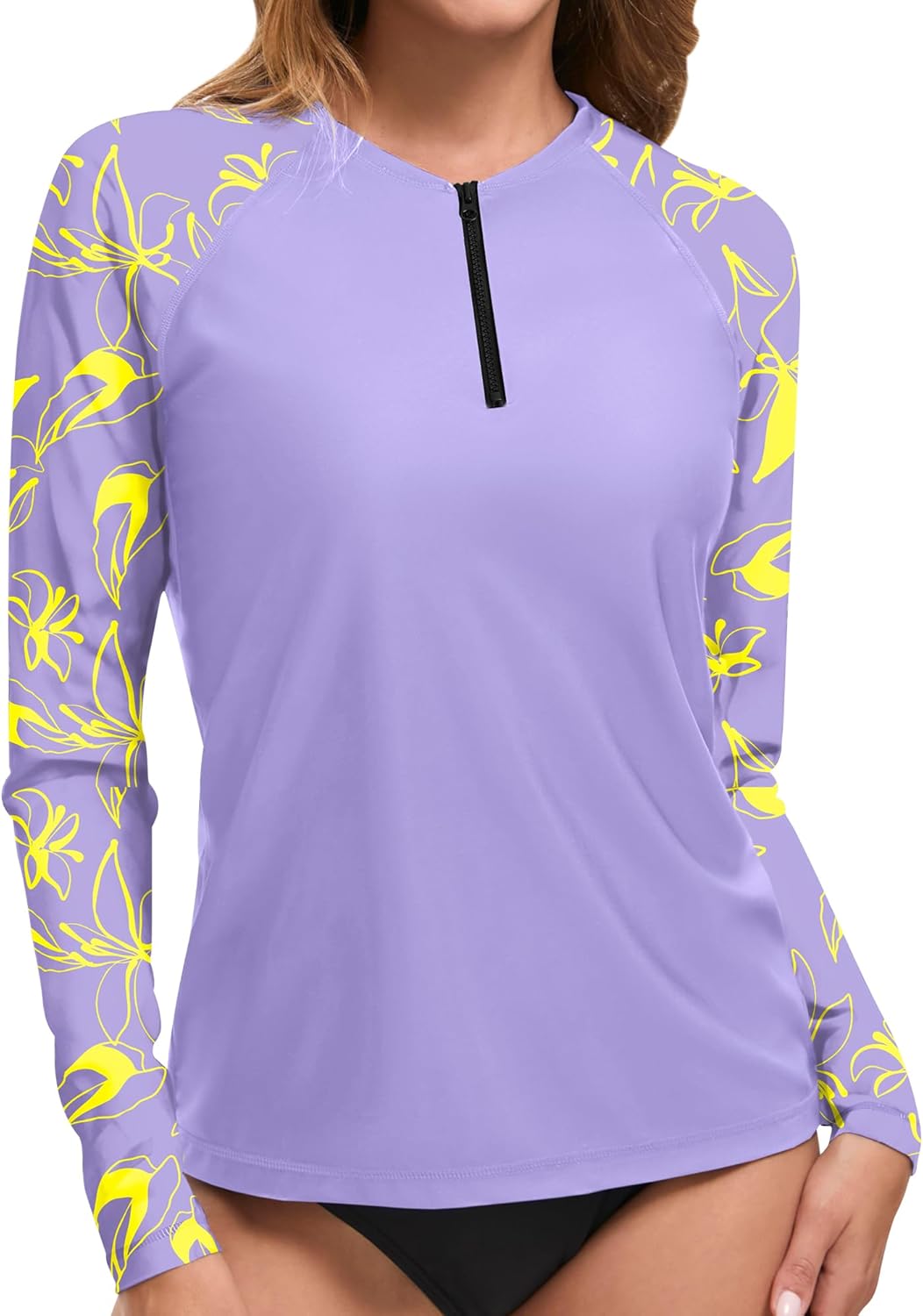 Women Long Sleeve Rash Guard Swimsuit UV UPF 50+ Half Zip Sun Swim Shirt Quick Dry Swimwear Top