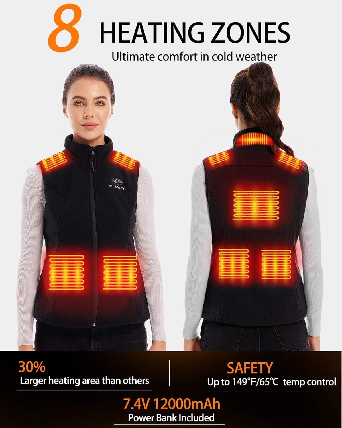 Heated Fleece Vest for Women with 7.4V 12000mAh Battery Pack - Lightweight Electric Heating - Image 4