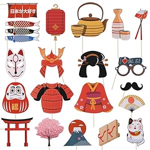 20pcs Fotomatón Props Fiesta Té Japonés Cocina Japonesa Sushi Restaurante Decoración Banquete Japonés Fiesta de Baile Accesorios de Foto