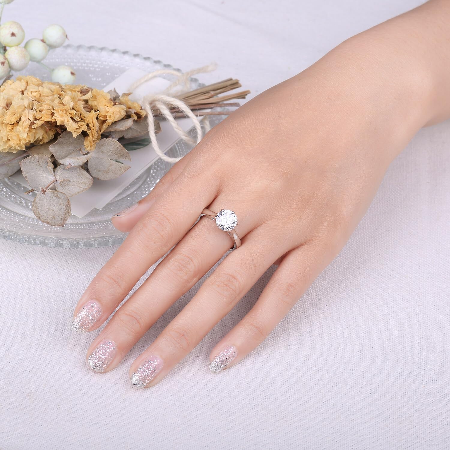 JewelryPalace 0.5-2ct Classique Moissanite Bague Taille Rond Solitaire Pierre Argent Massif 925 Femme, Plaqué Or Jaune Or Rose Bague Diamant Simulé Fiançailles Mariage Alliance, Ensemble Bijoux Mariee