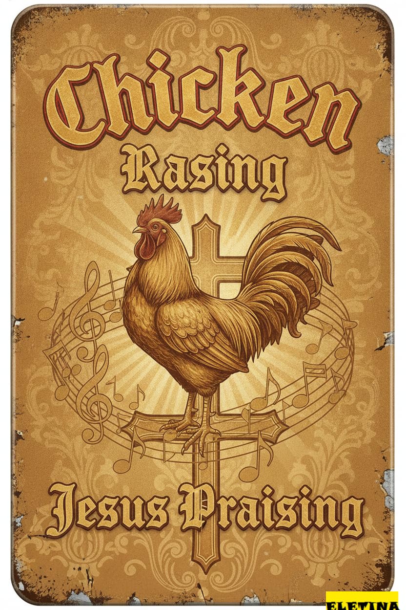 Chicken Raising Jesus Praising Tin Sign, 8x12 Inch