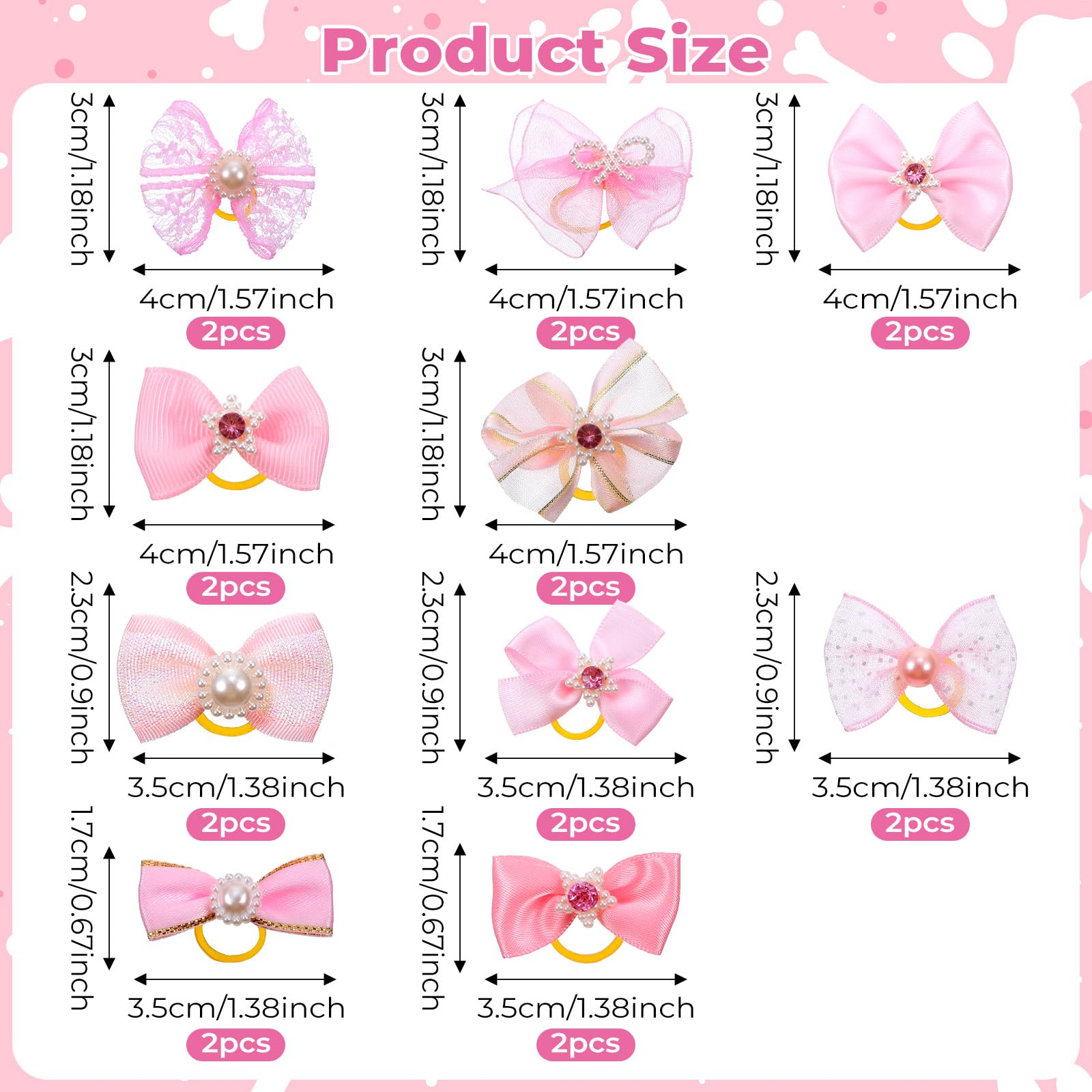 Fiocchi per cani piccoli e carini con elastici in pizzo strass perle accessori capelli idea regalo (rosa)