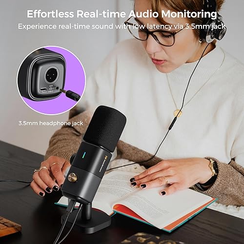 Miniatura 7 de NearStream Micrófono dinámico XLRUSB para transmisiónjuegograbación, micrófono de podcast con cancelación de ruido encendidoapagado, botón de