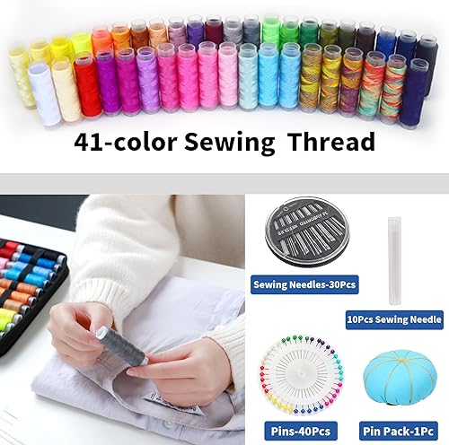 Miniatura 10 de Glarks Kit de costura de 132 piezas, kit de reparación de suministros de costura multifuncionales con hilo, agujas de coser, alfileres, tijeras,