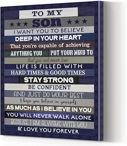 Lienzo decorativo para pared con texto en inglés To My Son I Want You to Believe Deep In Your Heart, pintura enmarcada para decoración de pared para