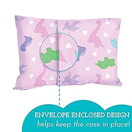 Little Sleepy Head Toddler Pillowcase, 100% Cotton & Hypoallergenic Pillow Case for Toddler Pillow, Snug Fit Envelope Pillowcase, 13x18 Pillowcase, Pilllow Sold Separately (Dinosaurs Pink)
