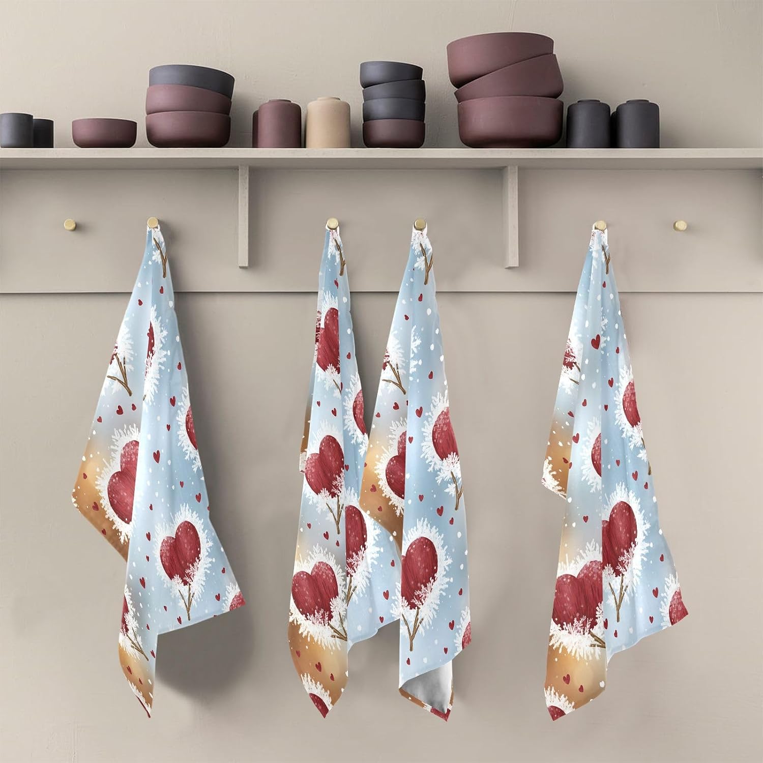 Valentine's Day Kitchen Towels Set of 6, Soft Absorbent Quick Drying and Reusable Dish Towels for Kitchen, Bathroom and Home Decor, 18 x 28 in
