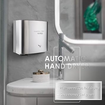 LS-PRO Automatic Hand Dryer for Commercial Bathrooms. High Speed Hot Air, Dry Hands in 7s. No Touch Operation with Infrared Sensor. Easy & Fast Installation. Low Noise 60 dB.