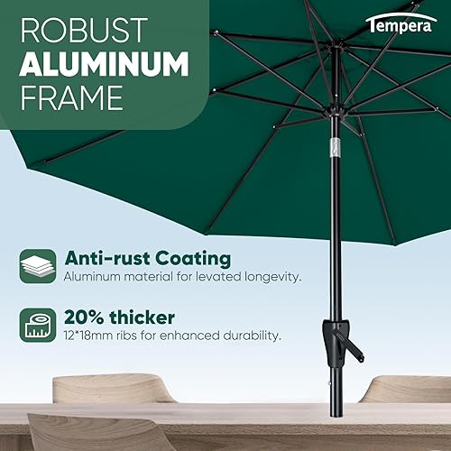 Miniatura 4 de Tempera 9' Outdoor Market Patio Table Umbrella with Push Button Tilt and Crank,Large Sun Umbrella with Sturdy Pole&Fade Resistant Canopy, Easy to set