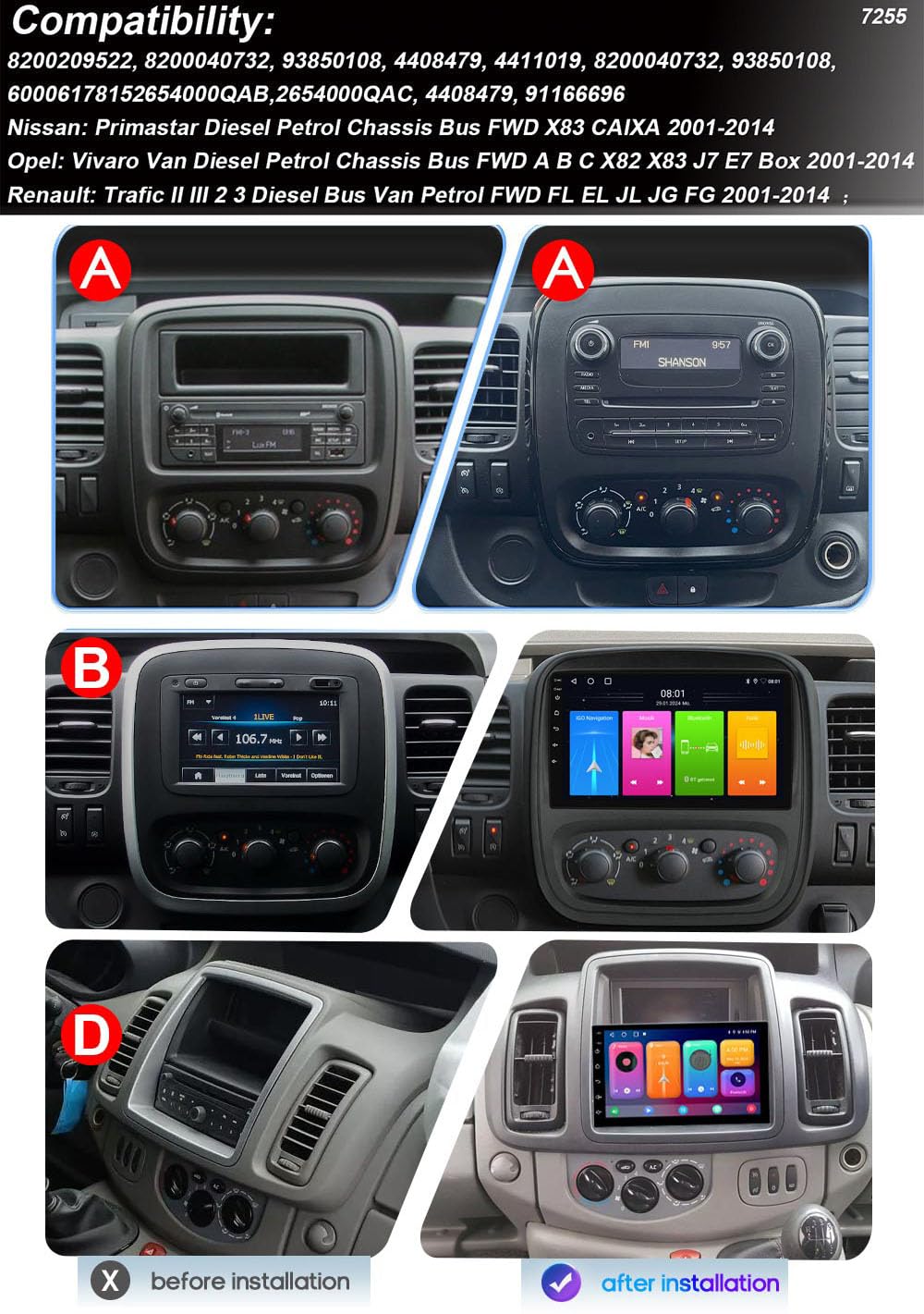 9" Android Auto GPS Radio Navigator Carplay Replacement for Nissan Primastar Opel Vivaro Renault Trafic LL Ill 2 3 mit GPS Bluetooth FM USB WiFi DVR RDS TPMS SWC Dab HD