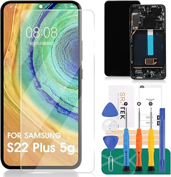 OLED for Samsung S22 Plus 5g Screen Replacement for Samsung Galaxy S22+ LCD Repair Screen for Galaxy S906U Display Touch Screen Digitizer Assembly Repair Kits with Frame Black