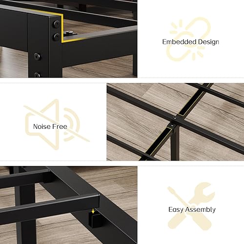 Miniatura 7 de OLEVS Base de cama individual con cabecero, plataforma de metal, tamaño individual, con estación de carga USB y luces LED, no necesita somier