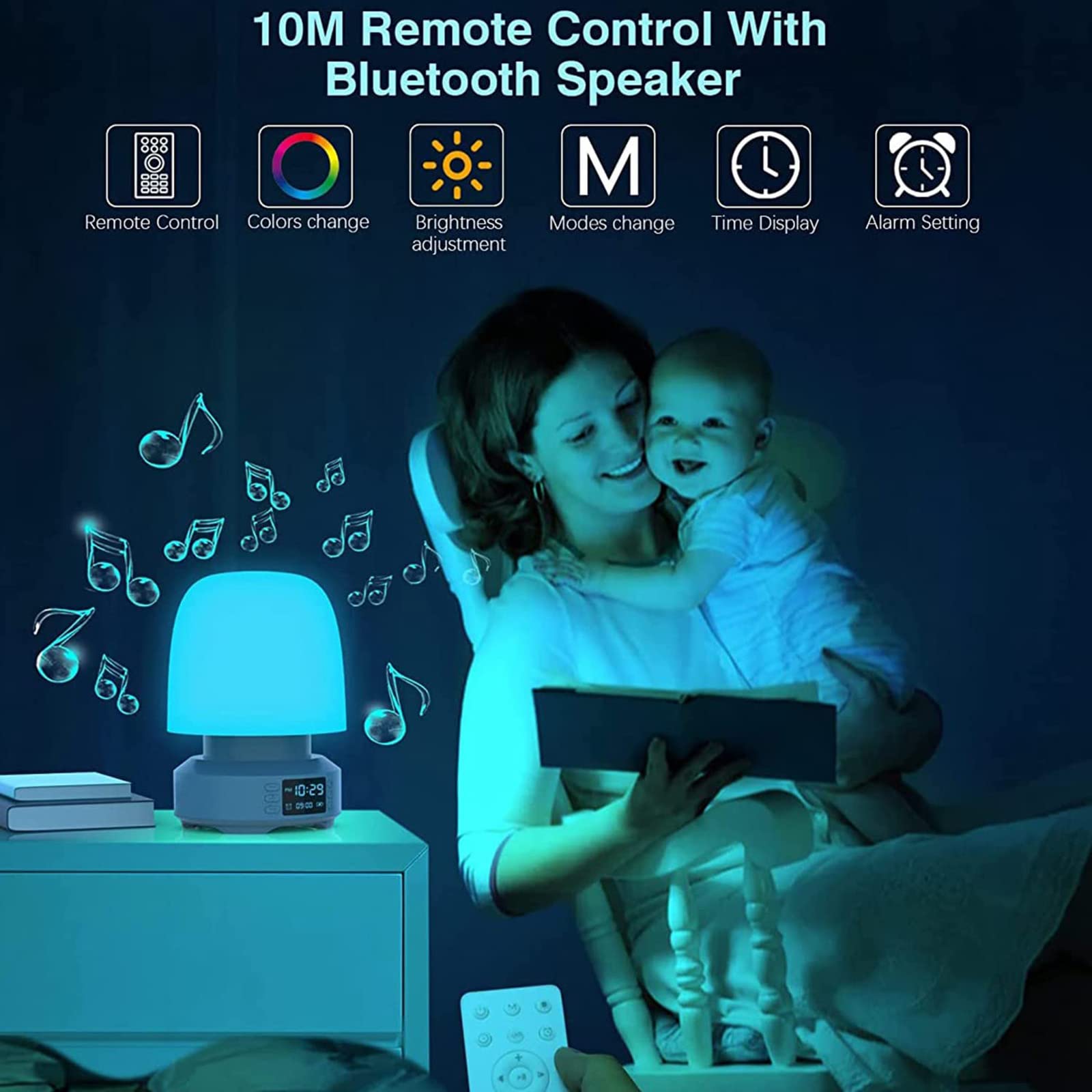 TsoLay Luci Notturne con Altoparlante Bluetooth, Lampade da Comodino a LED con Telecomando, Surround Stereo a 360°, Surround Stereo a 360°, 7 Colori E 4 modalità di Illuminazione, per L'home Office