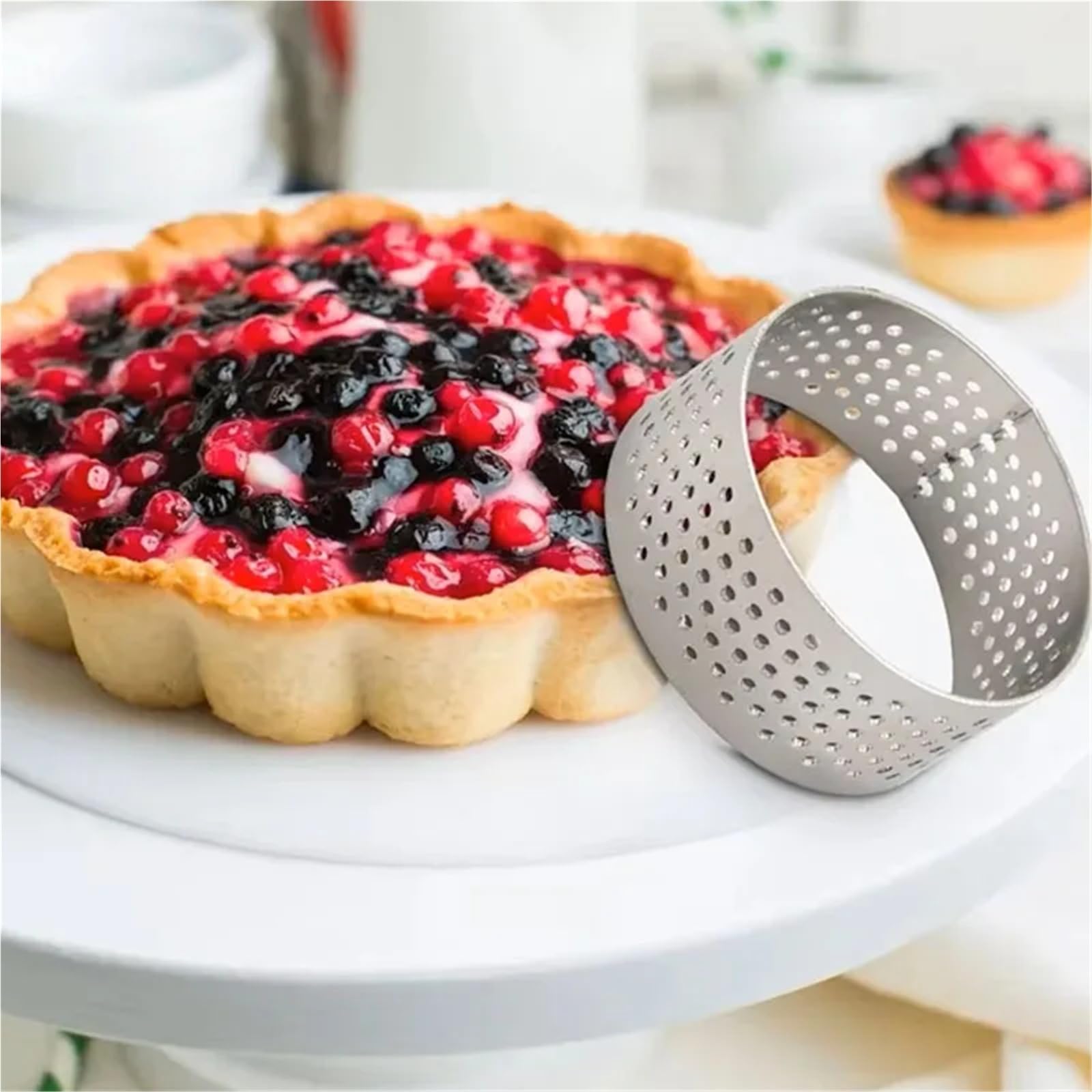 10 Stück 4 cm perforierte Tortenringe | Nahtloser Quiche- und Keksausstecher aus Edelstahl, Kuchen- und Tortenbackzubehör