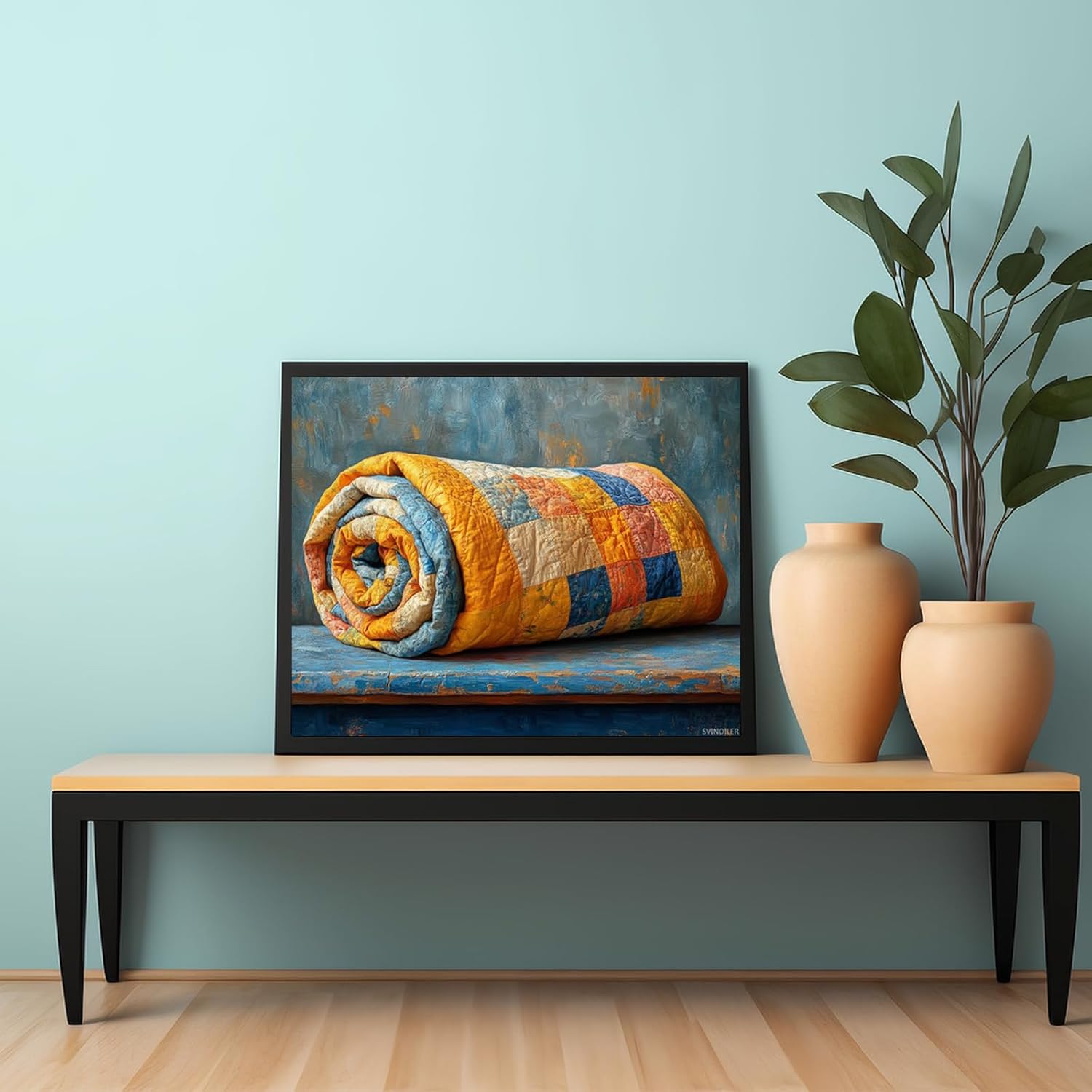 SVINOILER Paint by Number, Patterned Quilt Folded at Bed Edge, Adult Crafts Adults Paint by Number Kits, Room Decor Gift for Birthday Festival 16x20 inch, No Frame