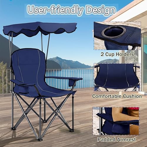 Miniatura 7 de Renatone - Silla de playa con toldo, sillas plegables para exterior con portavasos, bolsa de transporte, sillas de camping al aire libre con