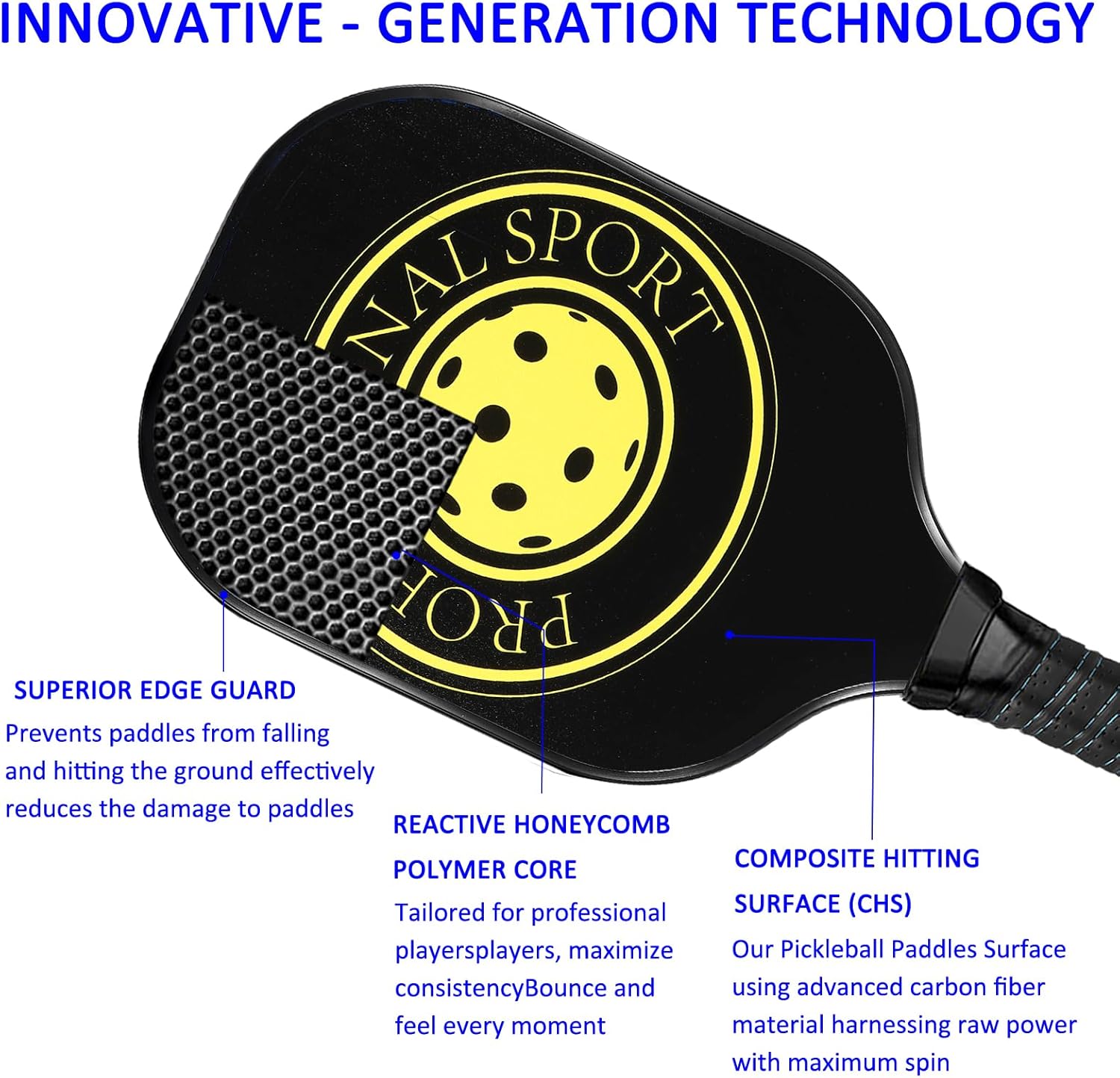 M METERXITY 2 Set Pickleball Paddles - Beginners & Pros Pickleball Racquets, USA Approved& Fiberglass, with Anti-Slip OverGrip, 4 Pickleballs and Carry Bag, Apply to Outdoor Sporting (Black)