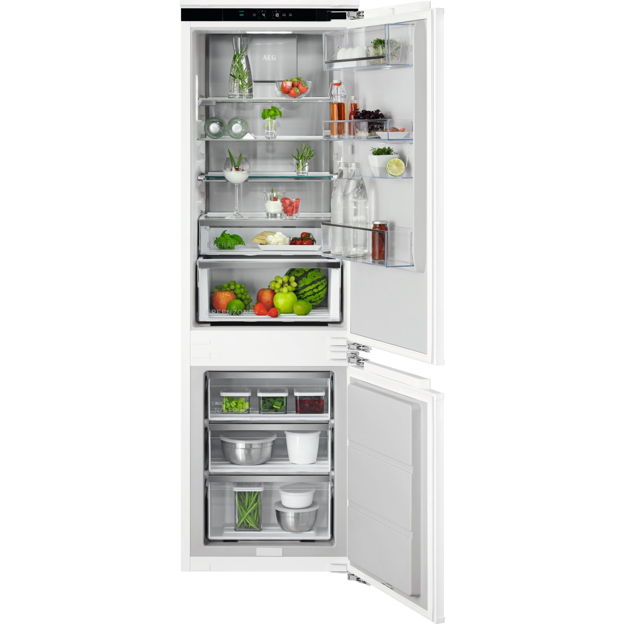AEG Einbau-Kühl-Gefrier-Kombination 178cm, von Stiftung Warentest mit Gut (2,0) Bewertet, Serie 8000: 360°Cooling Optimale Luftfeuchtigkeit, Kühl- (182L) und Gefrierraum (62L), NoFrost, TSC8M181BC