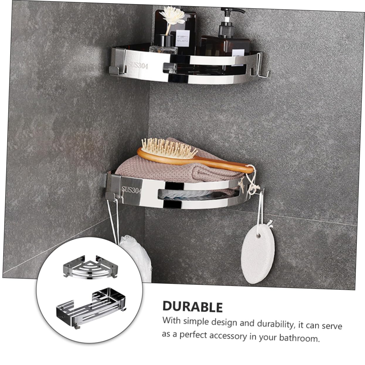 Ciieeo Estante de Esquina para Ducha de Acero Inoxidable 304, 2 Piezas | Color Plata, con Ganchos Integrados, Diseño Triangular para Aprovechar Esquinas y Mantener Orden en Baño