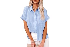 Womens Button Down Linen Shirt with Short Sleeves