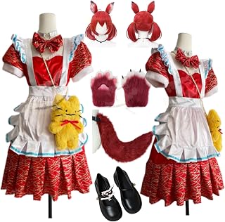 [YUASEN]赤見かるび コスプレ衣装 赤見かるび メイド服 コスプレ衣装 +ウィッグ+靴+手袋+尻尾 二次会 演出 かくさん お盆 ハロウィン 文化祭/舞台/日常装/ハロウイーン衣装 仮装 変装
