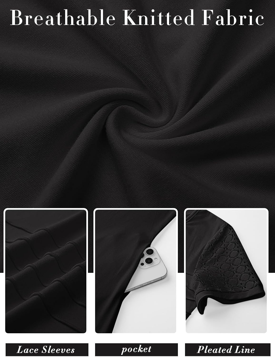 MEROKEETY Women's Summer Short Lace Sleeve T Shirt Dress Casual Crew Neck Pleated Front Shift Dresses - Image 7