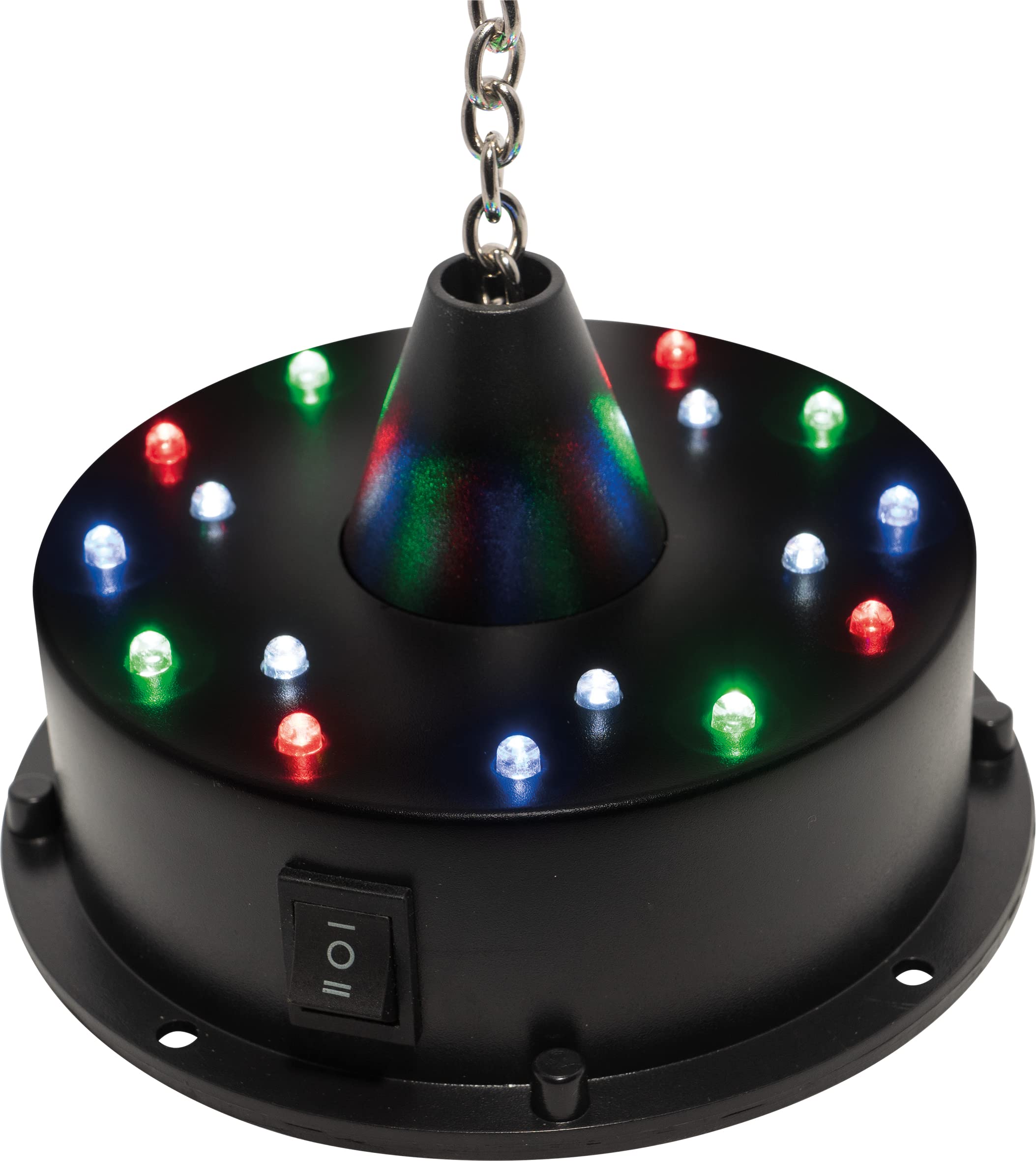 Discokugel Motor, Drehmotor Spiegelkugel Motor mit Licht und Fernbedienung, Einstellbare 5/8/10/15 U/min, 4 Farblichter und 18 LED-Perlen, Unterstützt Aufhängen 6-15 Zoll Discokugel für DJ-Party