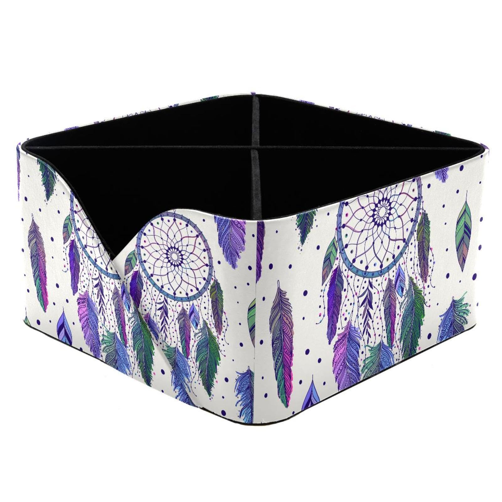 KengjuTesu Colorful Dreamcatchers Feathers Desktop Organizer Pen Holder, Rectangular Pencil Cup for Office, Study and Makeup Stations