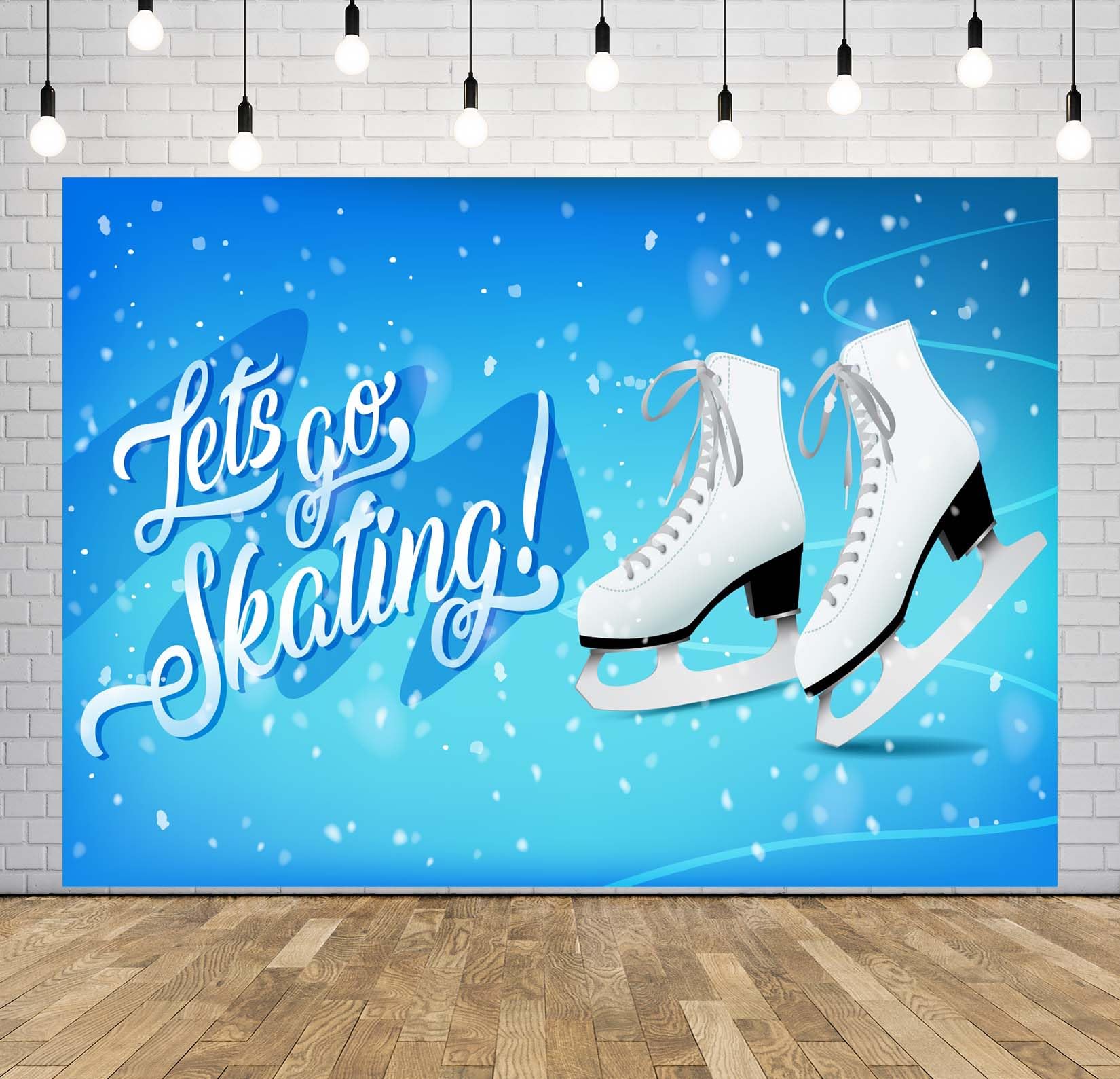Loccor 10x6.5ft Fabric Ice Skating Backdrop Let's Skate Backdrop Ice Skating Winter Snowflakes Blue Birthday Background Ice Skating Birthday Party