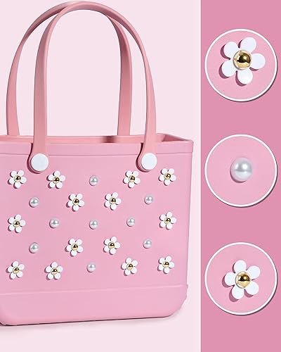 Miniatura 3 de Mon Carame Bolsa de playa de goma Accesorios Charms,Accesorios de goma para playa Totes,Colgantes de bolsa de flores de margarita