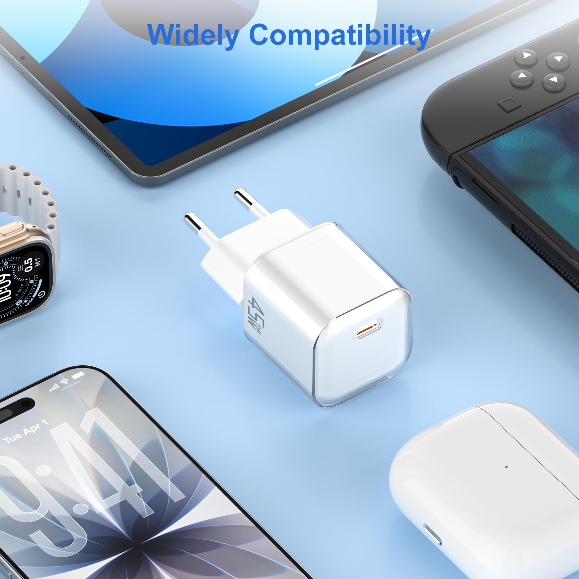 YISH 45W USB-C Szybka Ładowarka: GAN PD 3.0 Fast Chargers USB C Zasilacz do Szybkiego Łdowania + Kable Typu C 1M 60W, Wtyczka USBC Wtyczka do Ładowania Smartfonów i Tabletów