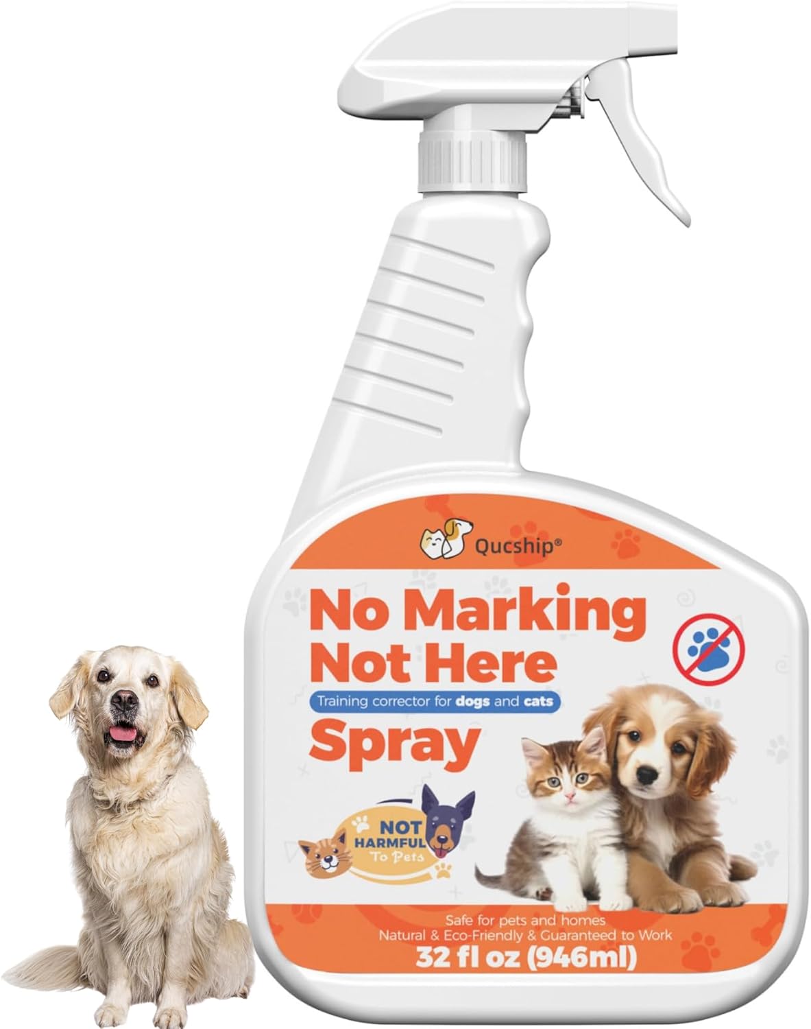 Qucship 32oz No Pee Spray for Dogs Inside, Stop Dog Urinating in House with No More Peeing, Indoor Dog No Marking Spray for Furniture & Carpet, Best Don't Pee Here Dogs Right