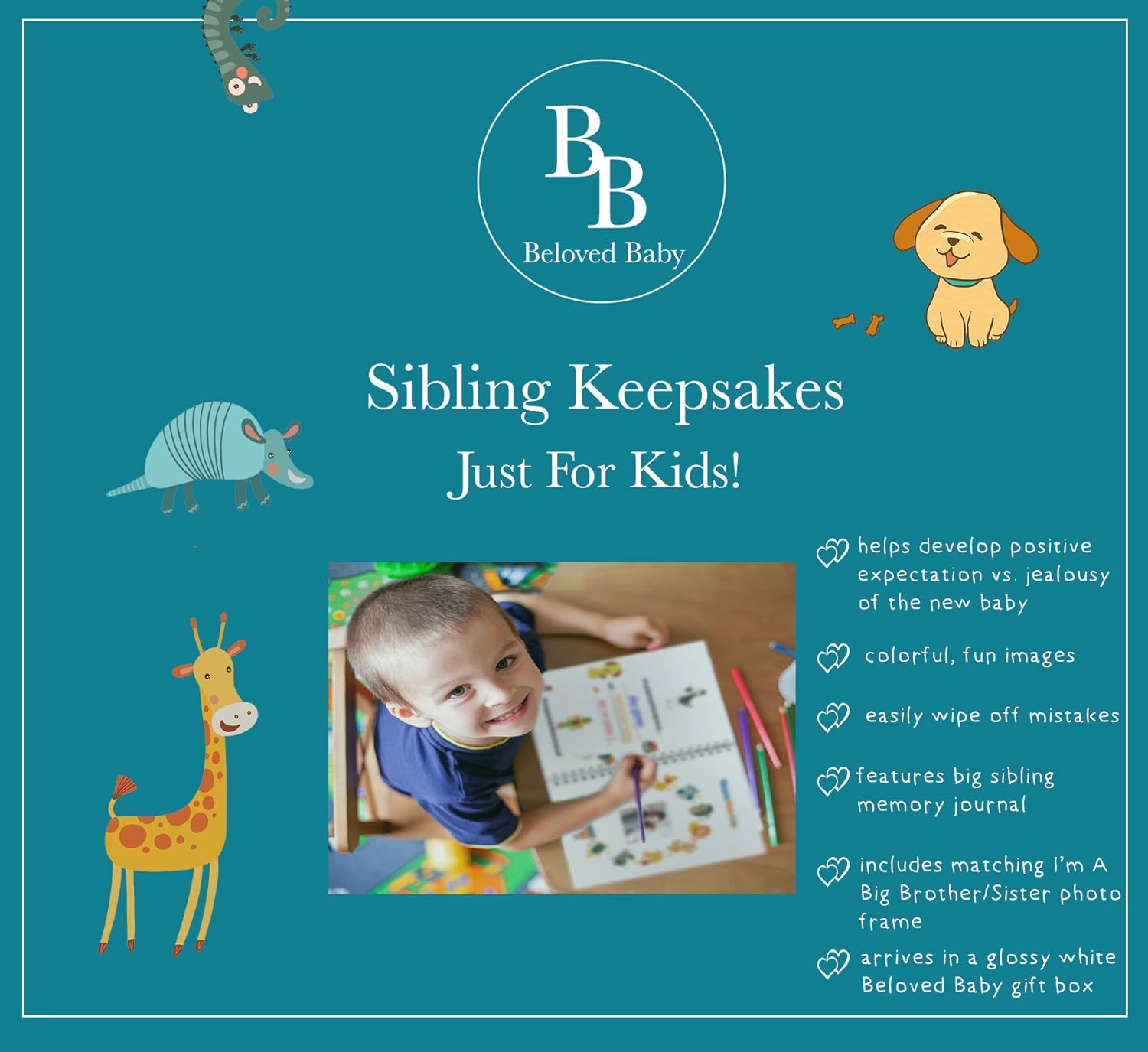 YAY Im A Big Brother, Baby Sibling Keepsake Memory Book and Picture Photo Frame Set for Kids (Big Brother)