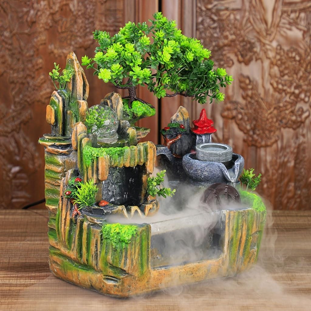 Tabletop Waterfall Fountain Desktop Fountain Small Desktop Fish Tank Rockery Flowing Water Fountain Living Room Humidifier Ornaments Water Fountains Indoor (Without Atomization)