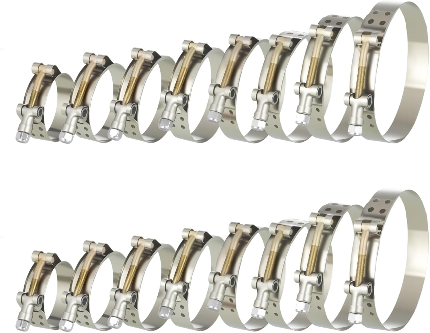 FARRAY 16 PCS T-Bolt Hose Clamps, Working Range 50-116mm(1.75"- 4"), 304 Stainless Steel Heavy Duty Turbo Intake Intercooler Clamps