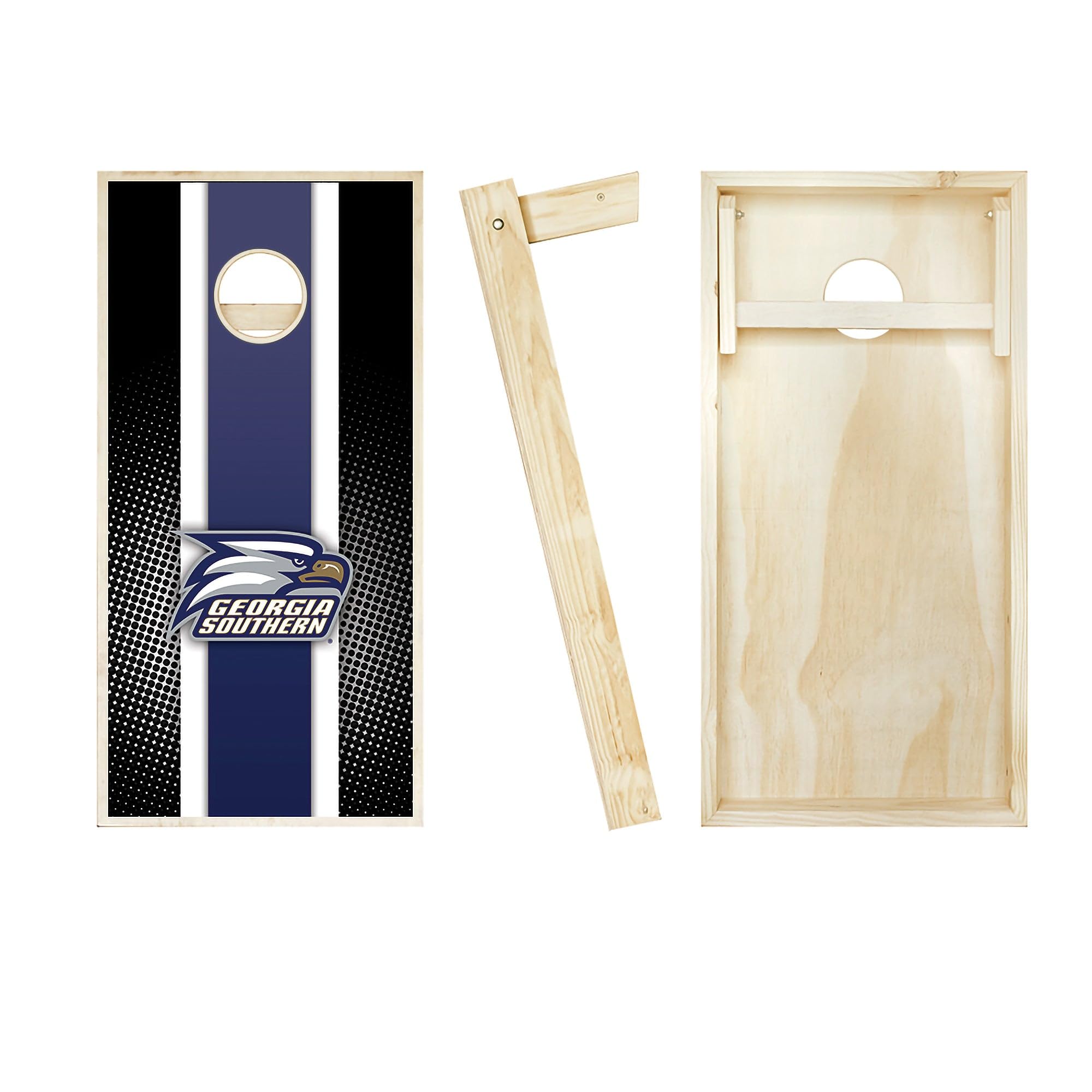 Georgia Southern Stripe Cornhole Set - 2x4 (Regulation Size) - Includes (2) Boards, (8) Team Logo Bags, (1) Team Logo Carry Case and (2) Board Hole Lights