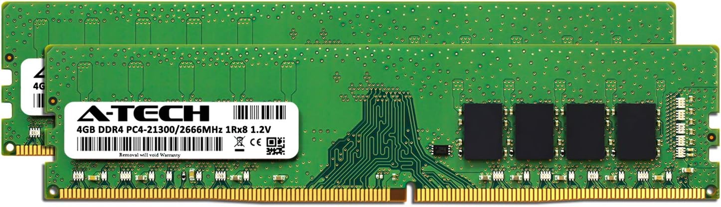 A-Tech 8GB (2x4GB) RAM Replacement for CT2K4G4DFS8266 | DDR4 2666MHz PC4-21300 (PC4-2666V) CL19 UDIMM 1Rx8 1.2V Non-ECC DIMM 288-Pin Desktop Memory Modules