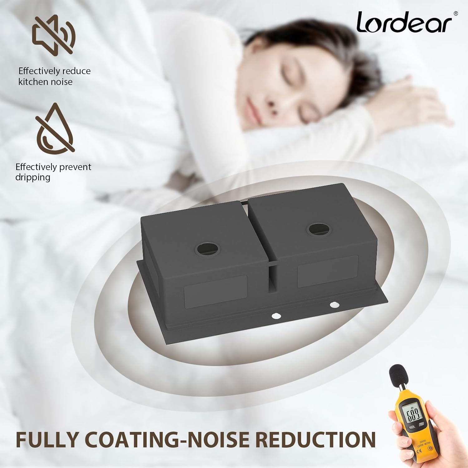 Lordear 36 Inch Drop In Kitchen Sink Double Bowl Large Low Divided Workstation 36X22 Inch Topmount Kitchen Sink 50/50 16 Gauge Stainless Steel Over Counter Handmade Sinks Lower Divider