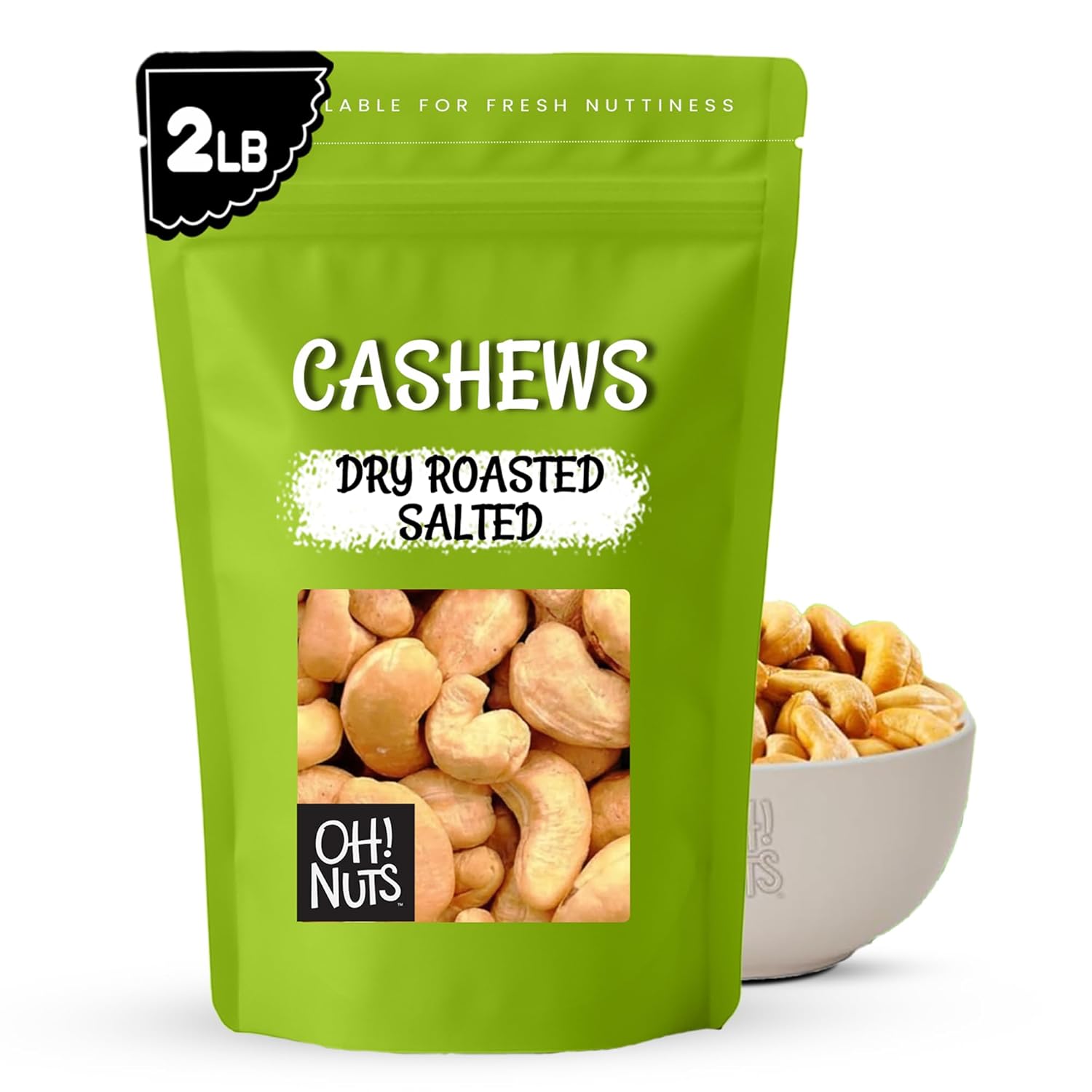 Oh! Nuts Cashews Roasted Salted - 3 lb - Oven Dry Roasted Cashews - Packed in New York Zip-Seal Bag for Exceptional Freshness