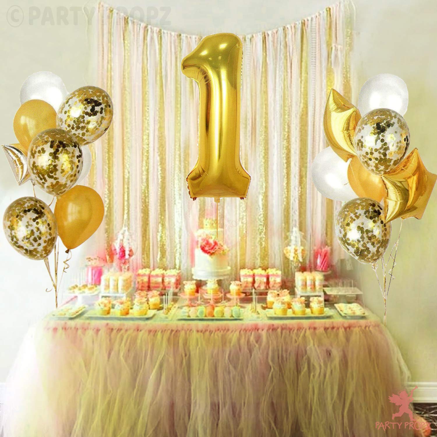 Party Propz 16 Pcs 1st Birthday Decoration Foil Balloon Combo for 1st Birthday Decoration Girl