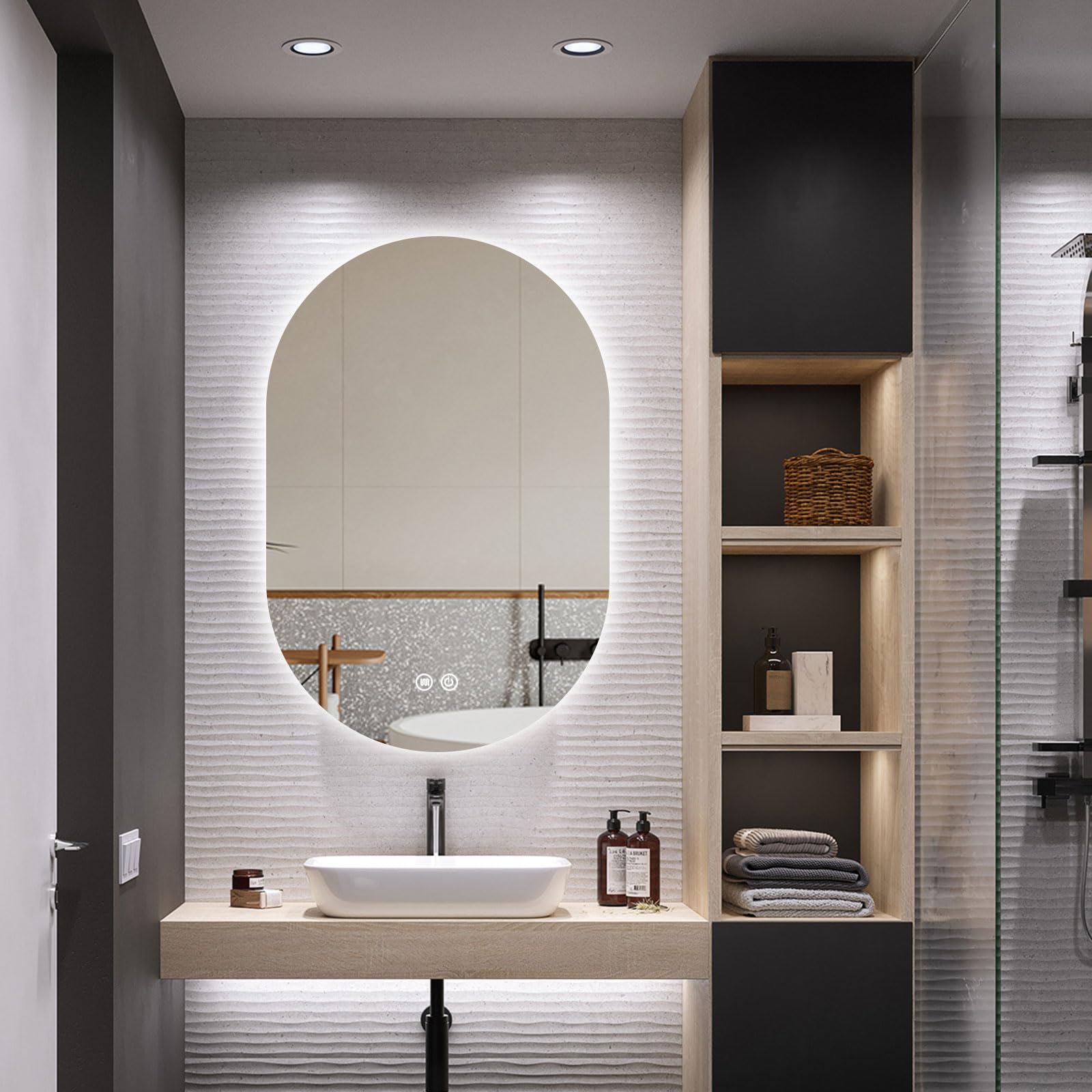 FGXHHS LED Smart with Anti-Fog 3 Colors Dimmable Memory Function Tempered Glass,Touch Control, Waterproof, Horizontal/Vertical Installation Hang Vertically